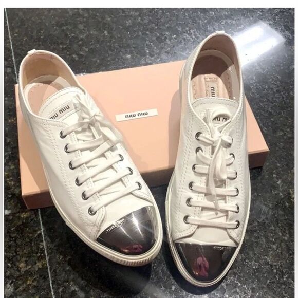Miu Miu Shoes - MIU MIU Patent leather white sneakers